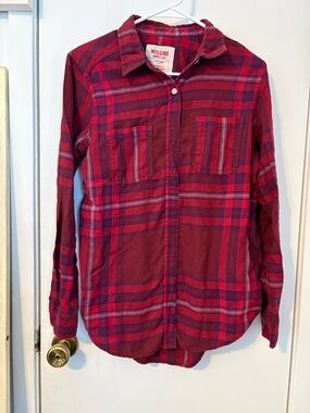 Mossimo Supply Co. Burgundy and Red Plaid Button-Down Shirt